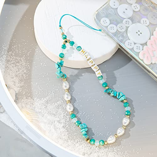 Universale Telefonkette Telefongurte Handykette,Bunte Perle Kies Buchstabenperlen Telefon Lanyard Handschlaufe Handgelenkschlaufe Perlen Kette Handyanhänger Taschenanhänger Schlüsselanhänger,Blau