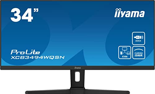 iiyama Prolite XCB3494WQSN-B1 Curved 86.4cm (34) VA LED-Monitor UWQHD (HDMI, DisplayPort, USB3.0, USB-C, 65W, LAN, KVM-Switch) Höhenverstellung, FreeSync, schwarz