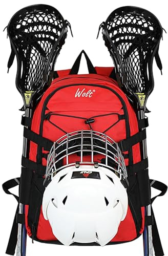 Turf Lacrosse Rucksacktasche - Extra großer Stauraum für alle Lacrosse- oder Feldhockey-Ausrüstung, zwei Stockhalter und separate Stollen Schuhfach (rot)