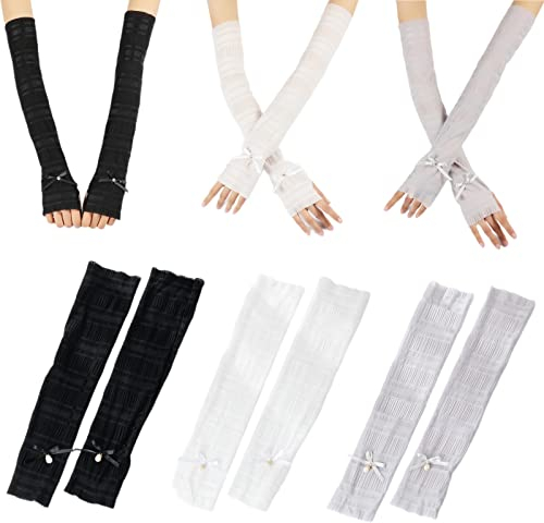 Molyorch 3 Paare Atmungsaktiv Ärmlinge, Kurze Handstulpen aus Spitze, Spitze Armstulpe, für Sport im Freien, Reisen, Hautschutz, Passende Kleidung (3 Farben)