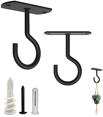 NACETURE Ceiling Hooks for Hanging Plants - Square Wall Mount Plant Hanger Indoor Hanging Hooks Metal Plant Bracket Iron Lanterns Hangers for Wind Chimes, Planters (Black, 2.5 Inch 2 Pack) | Square Ceiling Hooks for Hanging Plants, Baskets, Bird Feeders, Lighting and Wind Chime (Black)