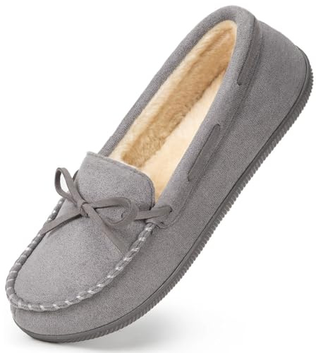 HomeTop Women's Moccasin Slippers Memory Foam Shoes Grey, 5 UK