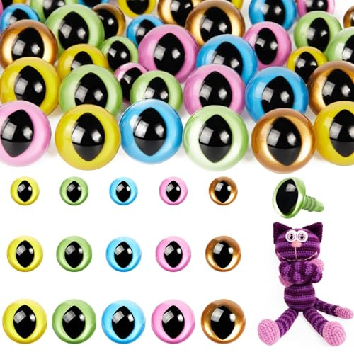 MUCUNNIA 160pcs 12-18mm Sicherheitsaugen für Häkeltiere mit Unterlegscheiben | Katzenaugen Basteln für Häkeln, Stofftiere Weihnachtsdekorationen DIY amigurumi Halloween-Dekorationen