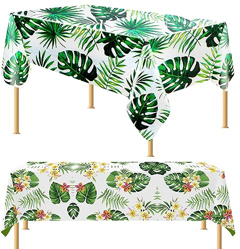 TAFACE 2 manteles hawaianos, mantel de plástico, impermeable y resistente al aceite, mantel de hoja de palmera tropical, mantel de exterior para fiesta de verano, decoración temática tropical