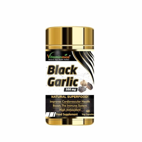 Vitaminnica Natural Black Garlic Capsules Superfood Immunity Booster - Heart & Weight Management - Detox Antioxidant Supplement | 60 Veg Capsules