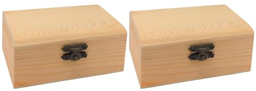 Acan Tradineur - Pack de 2 Cajas de Madera Rectangular, Tapa con Esquinas Redondeadas, Cierre metálico, cajita, Cofre Decorativo, almacenaje Objetos, Joyas, 11,4 x 7,5 x 5,2 cm