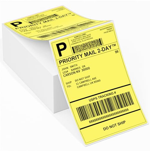 4x6 Thermal Labels - Shipping Labels Compatible with Phomemo, MUNBYN, JADENS, Rollo and Other 4x6 Shipping Label Printer, Strong Adhesive Paper, Pack of 500 Direct Thermal Label (Yellow)