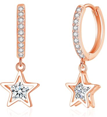 Kamise Creolen Silber Ohrringe Hängend, 925 Sterling Silber Creolen Ohrringe für Damen, Hypoallergen Hängeohrringe mit Stern Herz Schmetterling Anhänger, Kreolen Ohrringe Ohrhänger mit Zirkonia