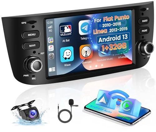 Inefala 1+32GB Android 15 Autoradio per Fiat Punto 2010-2016 per Fiat Linea 2012-2015 Stereo 6.2 Pollici Schermo Touchscreen con Wireless Carplay Android Auto con Bluetooth, GPS, SWC, Retrocamera AHD