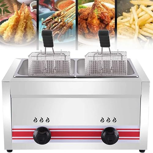 Friggitrice a gas professionale, friggitrice a gas 10L/20L/30L, friggitrice per patatine di pollo in acciaio inossidabile per cucina di ristorante commerciale domestica,Doublecylinder10L+10L