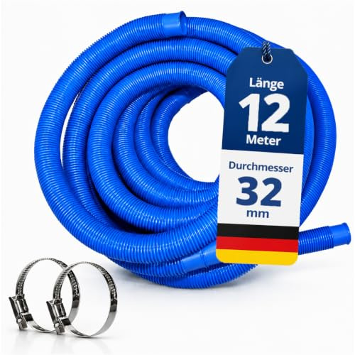 HAF Poolschlauch Blau (Ø 32mm / 12m Länge) – Schwimmbadschlauch für Sandfilteranlage und Poolpumpe – UV-beständig und chlorbeständig – Solarschlauch für Aufstellpool, Einbaupool und Schwimmbad