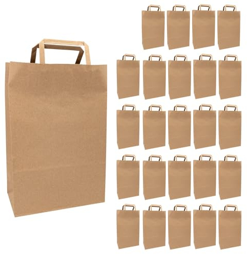Idena 50064-25 - Papiertüten mit Henkel, 25 Stück, 32 x 17 x 44 cm, Geschenktüten, Kraftpapier Tüten, Tragetasche, Braun