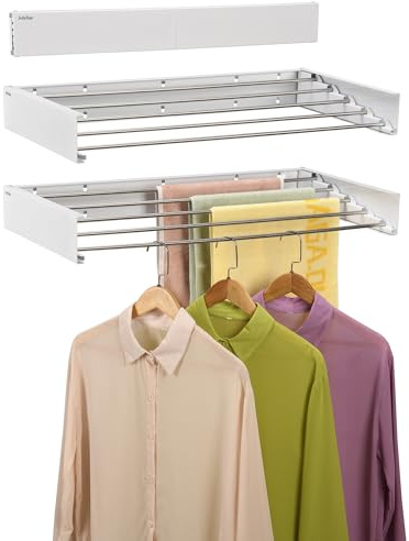 JolyBay Wäscheständer zur Wandmontage, einziehbarer Wäscheständer für Badezimmer, 5 Edelstahlstangen mit 27,2 kg Kapazität (Weiß, 78,7 cm)