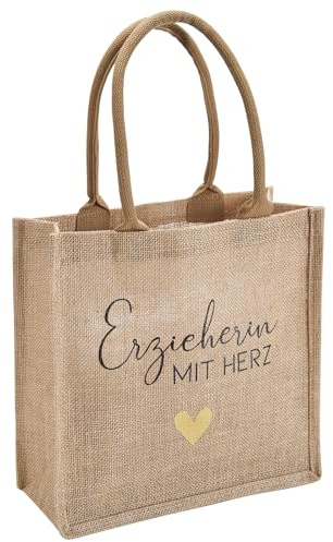 RF&CM Personalisiertes Geschenk Erzieher mit Herz | Jutebeutel | Geschenktüte | Abschiedsgeschenk Erzieherin Kindergarten, Geschenk Erzieherin Kita Abschied, Erzieherin mit Herz Tasche