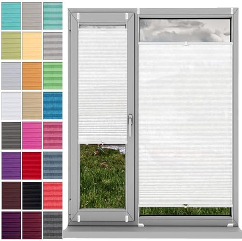Plissee Plisseerollo Klemmfix Ohne Bohren 88 x 90 cm, Nach Maß Qualität Ohne Bohren, Jalousie Fensterrollo Easyfix, Fenster Plissee Ohne Bohren, für Fenster & Tür, Weiß