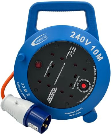 CONNEXION 7M Caravan & Camping Electric Hook Up Cable – 16A 240V Heavy-Duty Mains Extension Lead, Camping Hook Up Power Cable for Caravans, Campervans, Motorhomes (4 Way Cable Reel)