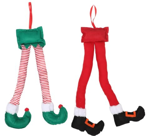 OUNONA Weihnachtsdeko 2 StüCk Weihnachtselfen-Beine HäNgend FüR Auto Kofferraum Und Baumschmuck Festliche Deko Mit GrüNer Streifen Und Rot FüR Innen Und AußEn