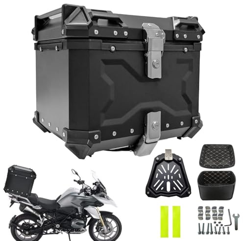 Motorrad-Top-Box, 45 l, Aluminium, wasserdicht, Helmgepäckbox, Sicherheitsschloss, Motorrad-Topcase, Motorrad-Heckbox, 45 l, Obere Rückbox für Helmgepäck