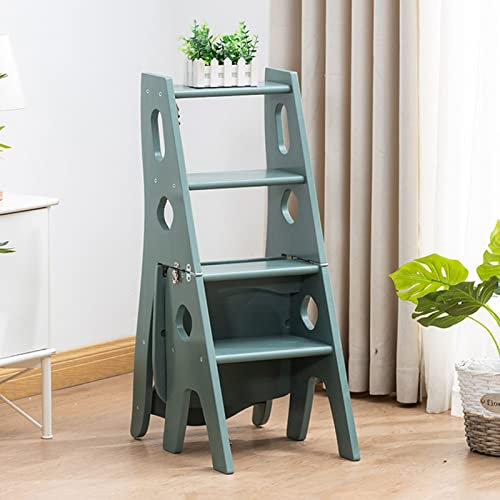 JYHHGDS Combinazione di sedie con scaletta a 4 gradini, scaletta in Legno Sgabello Pieghevole scaletta Multifunzione Sedia per Scale libreria Piano Supporto per Cucina Biblioteca Ufficio Verde Chiaro