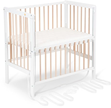 FabiMax Baby Beistellbett für Boxspringbett Flex Weiß/Natur, stufenlos höhenverstellbar, Buchenholz massiv, naturbelassen, inkl. Matratze Air