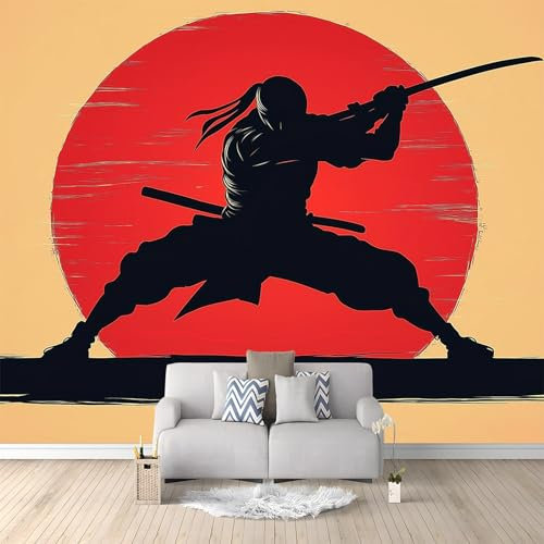 Générique Papier Peint Panoramique 3D Soleil De Samouraï 300x210 cm Papier Peint Photo Mural Intissé, Poster Tapisserie Mural Personnalisé 3D Pour Salon Chambre Décoration Murale