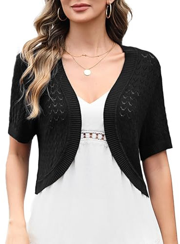 Totatuit Bolero dam chic stickad väst bolero kofta elegant jacka kort västar chiffong stickad vintage toppar, Svart-1, M