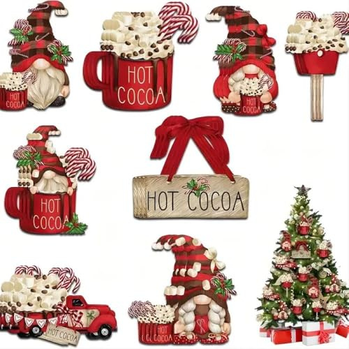 Handgefertige Weihnachtsbaumanhänger aus Holz, Lebkuchen-Weihnachtsmann-, Design, Gnom, Wichtel, Festliche Weihnachtsbaumdekoration, Christbaum, Baumornamente (Hot Cocoa)