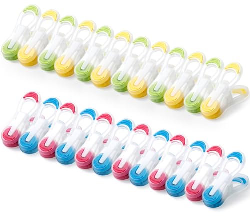 Romon Mollette per Bucato, 24 Pezzi Soft Peg Alimenti da Cucina, Porta Esterno Antisegno Mini Clip Plastica con Impugnatura Morbida Multicolore