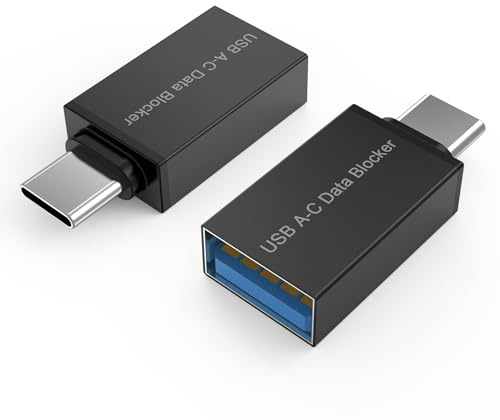 MMOBIEL Bloqueur de Données USB-C [2 Pack] Défenseur de USB-A Femelle à USB-C Mâle - Protège Contre Le Juice Jacking – Charge Uniquement, Sécurisée, Adaptateur Blocage Transfert Données – Noir