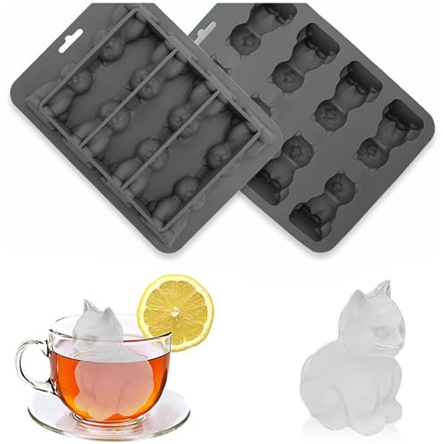 Silikon Eiswürfelform Katzen, 6-Fach Eiswürfel Form, Niedliche 3D Kätzchen Eiswürfelformen, Wiederverwendbar Eiswürfelbehälter, Katze Eiswürfel Form, BPA-Frei für Cocktail, Saft, Kaffee Eiskugelform