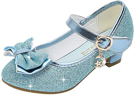 BOTCAM Flickor, glitter, prinsessa, klack, skor, sandaler, pumps, högklackade skor, paljetter, prinsesskor, barn, cosplay, fester, Mary Jane, bröllopsskor, balettskor, karneval, dansskor, Blå19, 31