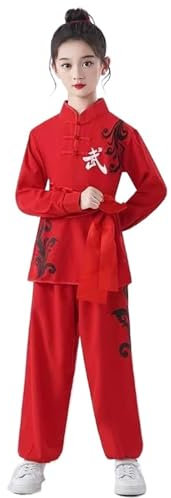 WJIAYAO Kung Fu Uniform Kung-Fu-Kleidung, Kampfsport-Anzug, Outfit, Kostüm for Mädchen, Jungen, Erwachsene, traditionelle Wushu-Uniform(Long Sleeve red,100)