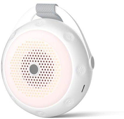 White Noise Machine with Night Light | Soft Silicone Case | 12 Soothing Sounds | Timer & Child Lock | Baby Essentials for Newborn | Portable with Stroller Lanyard (Grey)