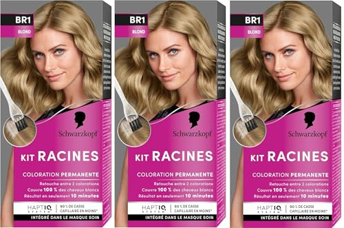 Schwarzkopf - Lot de 3 Kit Racines - Coloration Racines Cheveux Permanente - Enrichie d’une huile nourrissante - Couverture Cheveux Blancs - Retouche entre 2 Colorations - Blond BR1