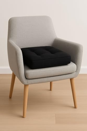 Armchair Booster Cushion Large Square Booster Seat Pad Dining Chair Thick Firm Cushion, Ideal for Home, Office, Garden, Pregnancy, Maternity, Elderly, Post Surgery (Black)
