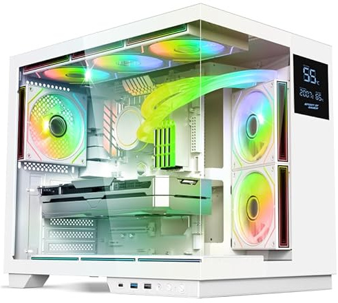 Spirit of Gamer - Viper CRX, Boitier PC Gaming Aquarium ATX/mATX/ITX, 6 Ventilateurs ARGB PWM, Verre Trempé à 270°, Écran LCD Intégré, Support Watercooling 360 mm, USB-C, Câble Management, Acier SPCC
