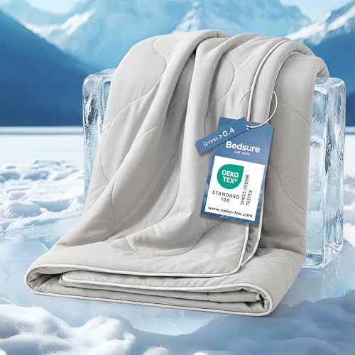 BEDSURE Kühldecke Kühlende Decke für Sommer - Leichte Sommerdecke mit Arc-Chill Kühlfasern Q-Max>0,4 für Heißschläfer und Nachtschweiß, Cooling Blanket Kuscheldecke für Bettdecke, 150x200 cm, Grau