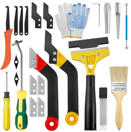 33 Pack Grout Removal Tool Kit, Tile & Caulk Remover Tools with Grout Saws, Scrapers & Blades - Ideal for Floor Tile Grout Cleaning, Bath & Shower