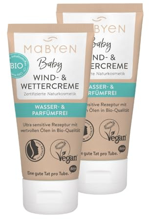 MABYEN Lot de 2 crèmes coupe-vent et météorologiques de 25 ml - Certifié Öko-Test - Très bon - Crème pour bébé pour le corps et le visage - Cosmétique naturel certifié - Natrue, végétalien, sans