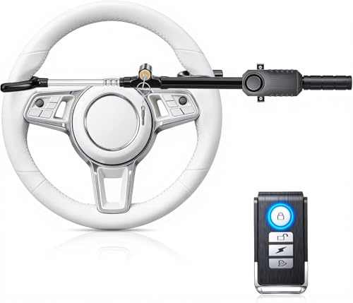 ELECTOP Steering Wheel Lock with 113db Alarm Heavy Duty Car Lock for Enhanced Vehicle Protection Anti Theft Car Device with Adjustable Length Locking & 2 Keys Universal Fit for Trucks Vans and Suvs