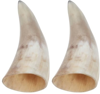 ANDRESLAD 2 pezzi Tazze in Corno di Bue Naturale Vintage Boccali per Birra e Vino Stile Vichingo Artigianali Sicure e Resistenti Decorazione Artistica per Bere e Tavola