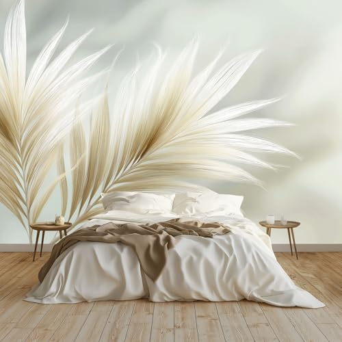 Papel pintado Mural Adhesivo de Pared Hojas De Palma Blancas Art Papel Tapiz Fotográfico 200x140 cm Personalizada Catering Papel Tapiz Restaurante Decoración de Fondo Mural, Gris Claro