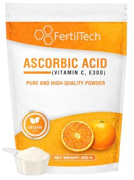 FertilTech Acide Ascorbique en Poudre 500 g Vitamine C E300 100% Pure Qualité Alimentaire Antioxydant Puissant Soutien du Système Immunitaire Sans Additifs Convient aux Régimes Vegan Usage Quotidien