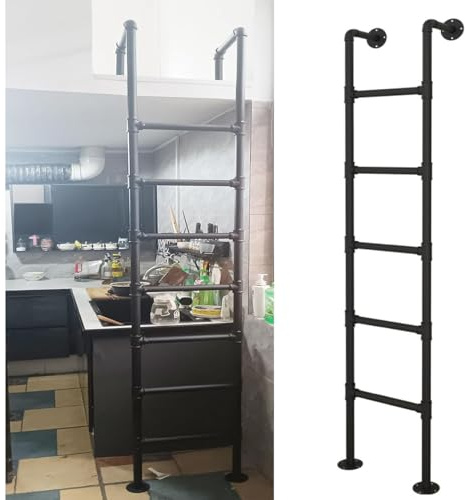 Escalera de metal montada en la pared para el hogar, loft y ático, altura ajustable, escalera de salida negra para sótano, ventana, emergencia, fuego, soporta 330 libras