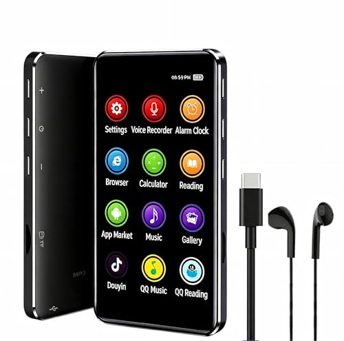 Ouitble 80GB MP3 Player mit Bluetooth WiFi 4 Zoll Touchscreen MP4 Player Android mit Spotify/Pandora/Az Music, MP4 Musikplayer mit Kopfhörer für Schüler Reisen Training Autofahren Bis zu 256GB