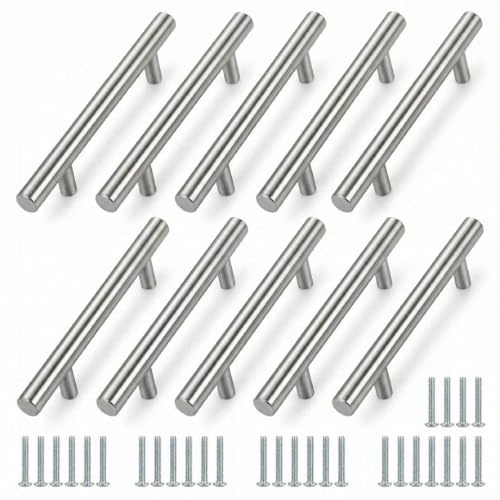 Kitchen Cupboard Handles Silver 10 Pack , 96mm Hole Centre Cabinet Handles