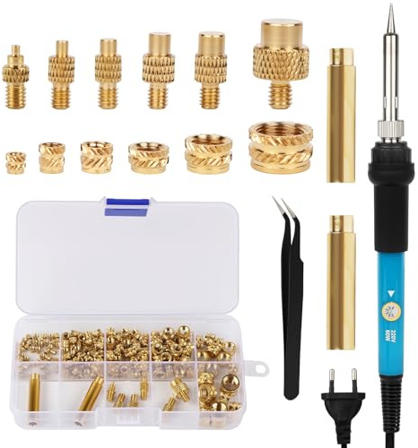 Kit Inserts Filetés Thermiques 200P pour Impression 3D – Set d’Inserts à Chauffer M2–M8 avec Fer à Souder 60W, Pointes de Soudure, Écrous à Sertir Thermiques, Outil Filetage pour Imprimante 3D & DIY