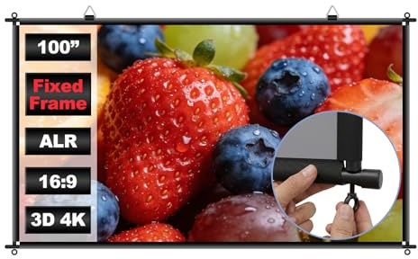 100 inch Fixed Frame Projector Screen, Anti Glare Outdoor Indoor Movie Projector Screen, Wrinkle-Free Hanging Projection Screen for Home Theater, Camping, Backyard, ALR 4K HD 16:9