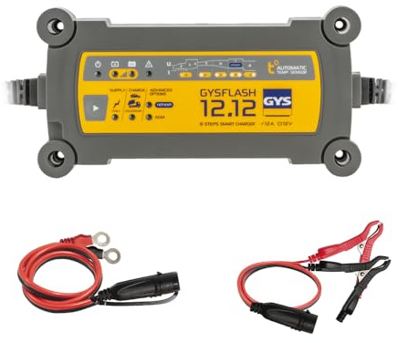 GYS, GYSFLASH 12.12, Chargeur de Batterie Intelligent Plomb (VRLA, AGM, Gel, Liquide, EFB), 12A, Véhicules 12V (Voiture, Utilitaire, Tracteur), Maintien de Charge Sécurisé, Désulfatation, IP65