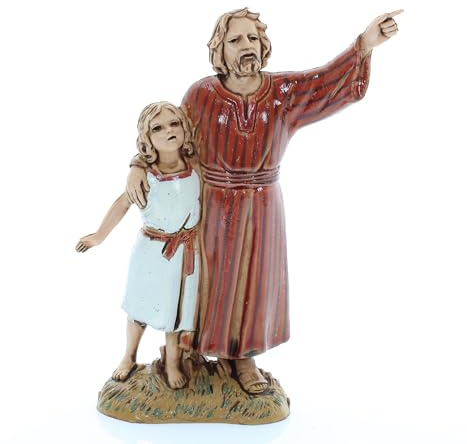 Moranduzzo Mann mit Mädchen H Max 9,2 cm für Krippe 10 cm – Standard 10 – Unzerbrechliche Figuren, Arabischer Stil, Handbemalt, Offizielles Produkt, Made in Italy, Bildhauer M. Landi